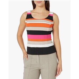 Kasper Women's 10 Colorblock Print Crepe Tank‎ Colorful modern preppy